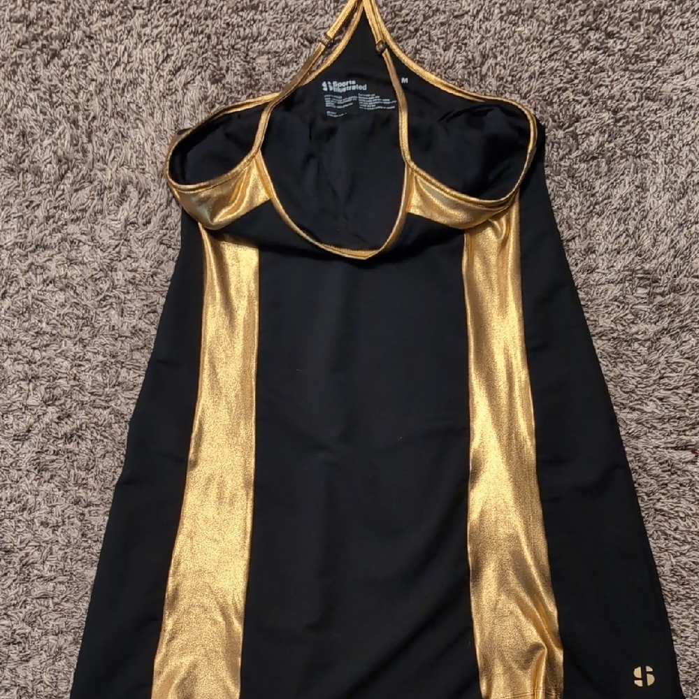 Black and Gold Halter Dress Sport Sport Illustrated Size M - Picture 1 of 1
